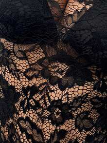 SHEIN PETITE Casual Versatile Black Lace Bodysuit, Spring/Summer - Black - View 7