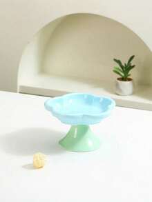 PETSIN 1个花卉图案陶瓷宠物高脚碗 - 符合人体工学的猫狗增高食盆，可支撑颈部，防呕吐慢食碗