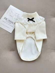 PETSIN Autumn And Winter Bottoming Knit Sweaters, Cute Princess-Style Pet Clothing, Winter Warm Dog Clothes, Autumn And Winter Bottoming Knit Sweaters (Suitable For Bichon Frise, Pomeranian, Teddy Dogs), Sweet Two-Legged Tops For Both Cats And Dogs, Fashionable Basic Bottoming Sets For Small Dogs - White - View 14