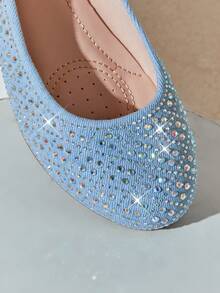 SHUZIA Women's Comfortable Round Toe Rhinestone Flats Valentine's Day - Baby Blue - View 6