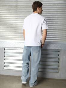 Logeqi® Jeans Vaqueros Baggy de pierna curvada Lavados de Color Negro De Moda Casual Formal Hippie Rockero Para Hombre - Azul - Ver 7