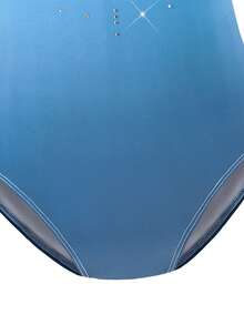 SHEIN 少女扎染渐变粉色连体衣，贴身高弹力舞蹈芭蕾舞紧身衣，镶钻闪亮无袖背心，优雅运动服 - 藍色 - 查看 7