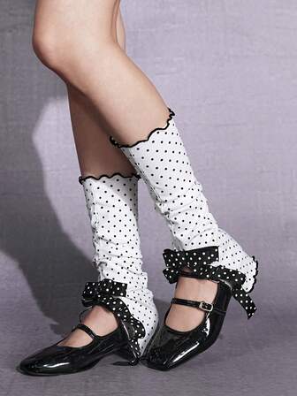 Anime 1 Coppia di Scaldamuscoli a zampa di elefante con fiocco e pois bianchi in stile Y2K, design alla moda e minimalista, adatti per uso quotidiano, appuntamenti, viaggi, shopping e altro ancora