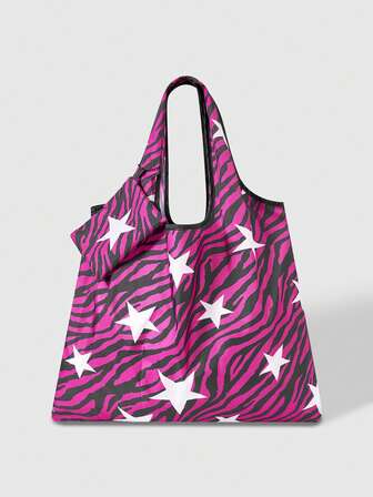 Goth Borsa shopping pieghevole con stampa a stelle, grande capacità, borsa da donna con stelle