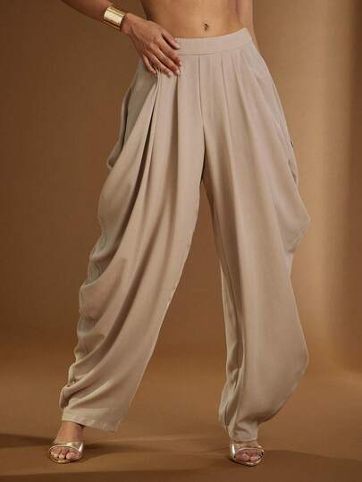 Hauture Calça Pantalona Plissada Sexy de Cor Sólida para Mulheres