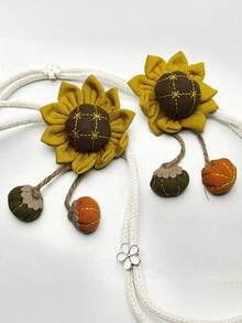 1pc/2 Pcs Exquisite Curtain Ties With Small Imitation Pearls, Pumpkin Flowers, And Sunflowers, Adjustable Curtain Lacing For Bedroom And Living Room Home Decor