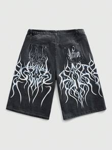 ROMWE MEN Street Life Men's Casual Summer Fashion Cactus Digital Print Shorts With Belt Loops - Black - View 2