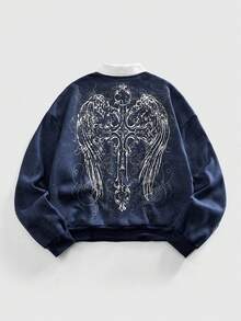 ROMWE MEN Goth Camisa polo de manga larga casual con estampado de letras para hombre - Azul - Ver 2