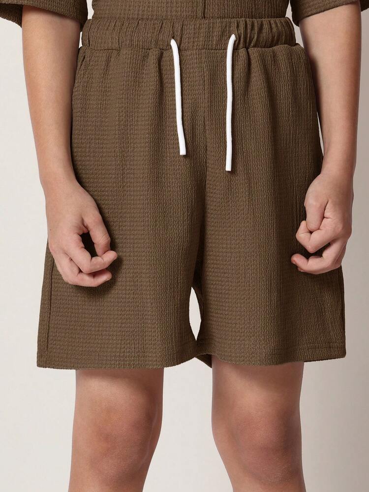 Textured Button Up Shirt And Shorts Set