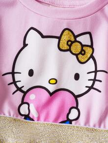 HELLO KITTY AND FRIENDS | SHEIN Baby Girl Cute Cartoon Pattern Contrast Mesh Summer Dress