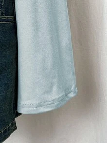 EgrlEra 女士纯色简约收腰长袖T恤，日常穿着 - 淺藍色 - 查看 4