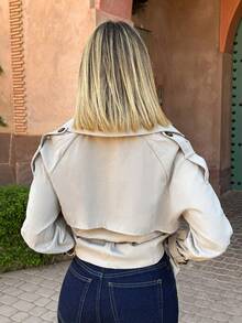 Mélanie ORL 秋冬女士米色纽扣式抽绳风衣 - 卡其色 - 查看 2