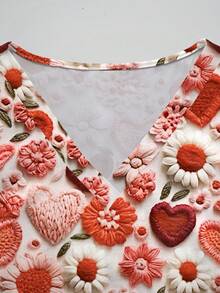 PopScrub 可爱彩色爱心和笑脸印花V领短袖口袋护士服上衣，工作服