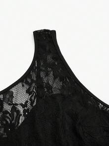 EMERY ROSE Plus Size Chiffon Elegant Lace Patchwork Dress - Black - View 6
