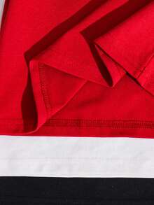 Set de 3 camisetas de punto de cuello redondo con estampado gráfico y letras para niños pequeños, 3 diseños diferentes, adecuadas para la escuela y salidas, primavera/verano - Rojo - Ver 5