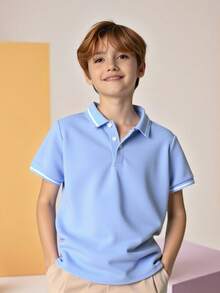 SHEIN 男童纯色短袖翻领Polo衫