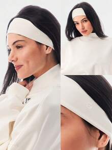 GLOWMODE FeatherFit™ Warm-Up Sweat-Wicking Stretchy Non-Slip Grips Headband Yoga Pilates Gym Workout Training Daily Active Wear - Ancient white - View 8