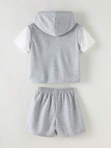 2pcs/Set Young Boy Casual Minimalist 2 In 1 Basketball Print Short Sleeve T-Shirt And Shorts Set, Suitable For Summer - Grey - View 2