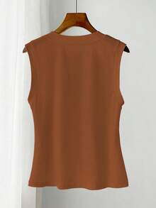 GlowEve Áo tank top dệt kim không tay màu trơn, kiểu dáng thời trang, thanh lịch dành cho nữ, thích hợp cho mùa hè. - Cà phê nâu - Xem 2