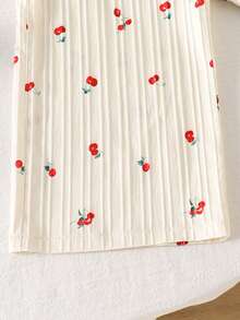 Genkimix Kids 1 pieza Mono de ajuste ceñido con estampado de cerezas vintage casual para niñas, adecuado para actividades al aire libre de verano y uso escolar - Albaricoque - Ver 6