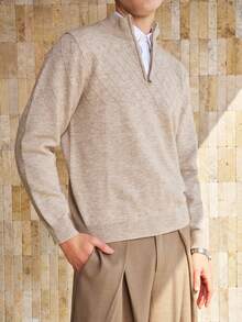 Airaco Vintage Coin Pattern Zip-Up Turtleneck Sweater, Versatile