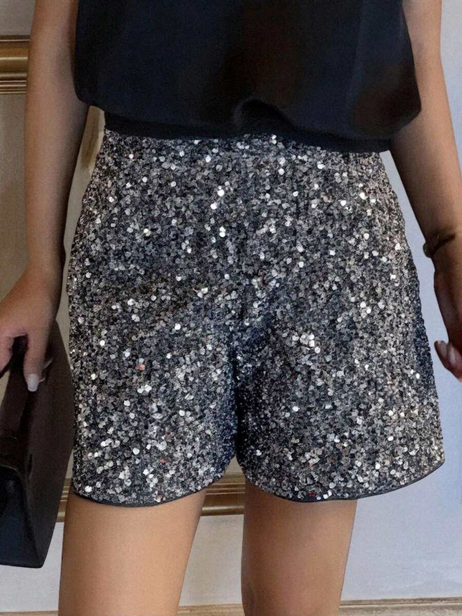 DAZY Women Sequins Shorts New Years Women Carnival - Silver - View 1