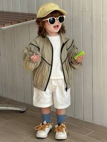 DAZY معطف كاجوال طويل الأكمام مبطن بالحشو للأطفال الرضع والصغار، أحادي اللون - أخضر - مشاهدة 9