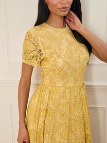 Lilora Đầm ren màu trơn thanh lịch dành cho nữ dự tiệc - Màu vàng - Xem 7