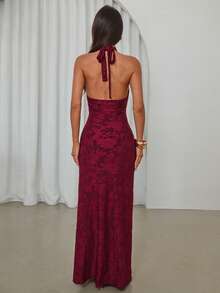 Aloruh Đầm dệt kim cổ yếm màu đỏ rượu vang, thanh lịch, thích hợp cho tiệc tùng và mặc thường ngày. - Màu Đỏ Sâu - Xem 3