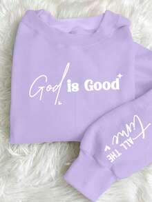 Glissea 女士休闲落肩创意印花套头卫衣 - 淡紫色 - 查看 2