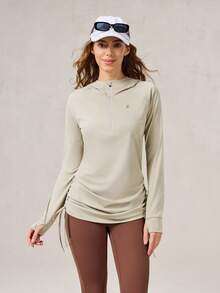 OutZeal Women Sun-Proof Jacket Summer Daily Casual Long Sleeve Top UV Protection Cool Touch Silky Soft Side Drawstring Hip Length - Khaki - View 5