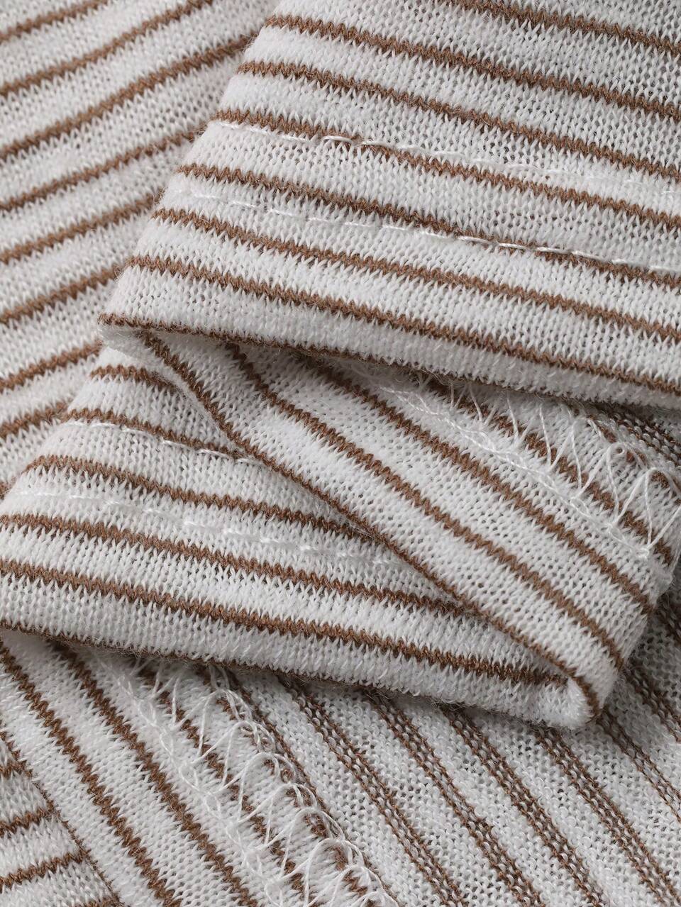 Loose Casual Striped T-Shirt For Women, Suitable For Spring, Summer, Vacation, Beach, Valentine's Day Long Sleeve