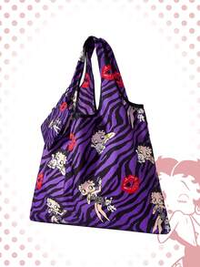Betty Boop | ROMWE Bolso de tote plegable de gran capacidad con monedero, bolsa de compras portátil, bolsa de gimnasio - Morado - Ver 5