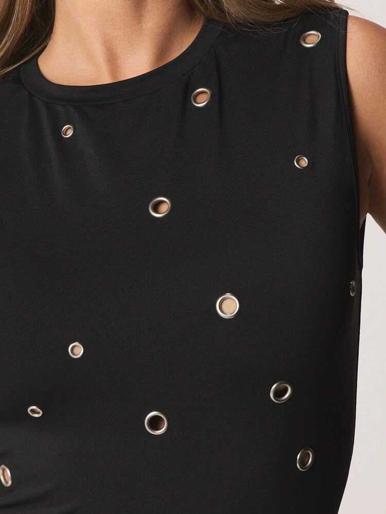 MISSGUIDED Sleeveless Bodycon Mini Dress With Metal Eyelet Detail Round Neckline For Party Evening