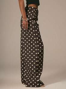 MUSERA Vaqueros rectos de tiro medio, elegantes y casuales con lunares, ideales para primavera y verano, vacaciones en Ibiza, vuelta al colegio, oficina o fiestas - Marrón Chocolate - Ver 4