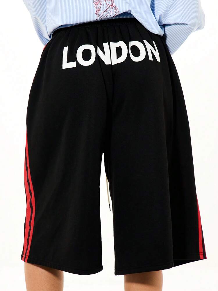 SUMWON WOMEN Wide Leg Graphic Shorts With Stripe Details
