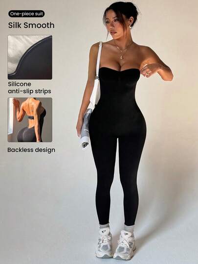 Dewbera Women's Seamless Backless Jumpsuit Bodycon Jumpsuit Seamless Jumpsuit Compression Jumpsuit Shaping Woman Workout Jumpsuit Tummy Control Jumpsuit Women Workout Jumpsuit