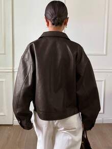 Dazy-Less 秋冬新款宽松休闲加厚PU女式常规外套