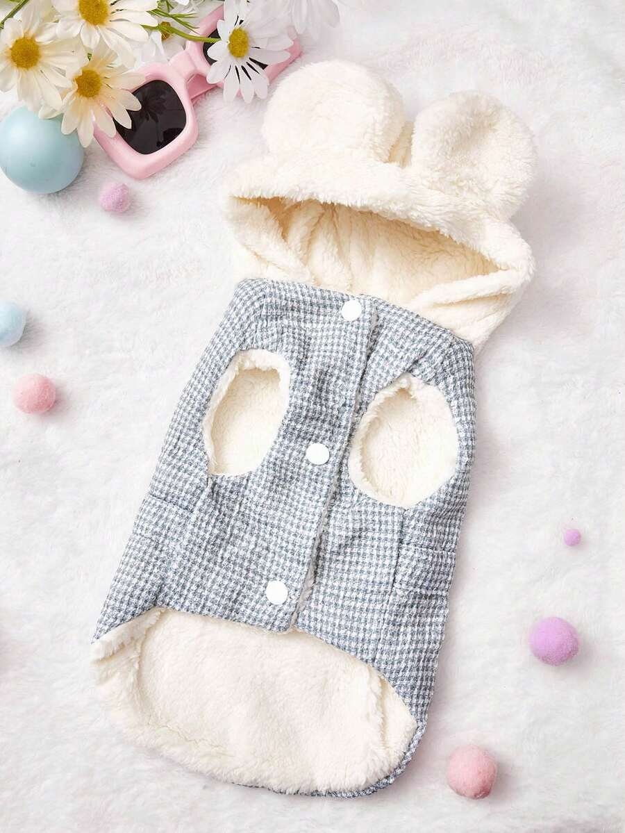 PETSIN 1pc 2 In 1 Cute Thermal Lined Warm Leash-Attached Pet Jacket For Autumn/Winter - Grey - View 1