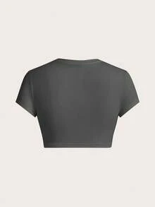 SHEIN EZwear 3件套蝴蝶结樱桃印花圆领短袖修身露脐女式T恤，适合夏季穿着 - 彩色 - 查看 5