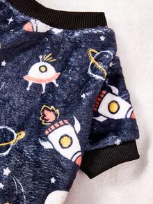 PETSIN 1 Pc Lunar Rocket Printed Flannel Pet Black Autumn/Winter Thick Warm Pet Clothing - Black - View 11
