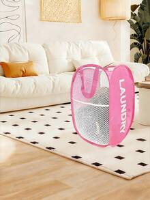 1个家用可折叠脏衣篮，衣物收纳篮，脏衣篮桶形洗衣篮，浴室脏衣收纳篮，新型洗衣篮，可折叠弹出式网篮，带提手脏衣篮，洗衣篮，洗衣篮，浴室收纳篮，篮子，收纳篮，可折叠洗衣篮 - 多色白網 - 查看 11