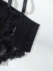 SHEIN 4 Pieces Romantic Lace Women's Sexy Lingerie Set For Going Out - Black - View 4