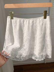 SHEIN EZwear Sommerrock für Damen Einfarbig mit Kontrastspitzenstickerei