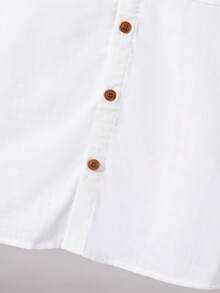 SHEIN Tween Boy Casual Loose Comfortable Short Sleeve Contrast Color Button-Up Shirt - White - View 4