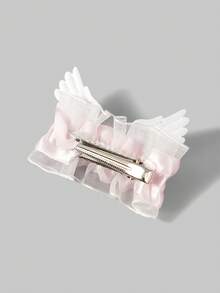 ROMWE Anime 1 件可爱草莓翅膀蕾丝发夹，洛丽塔手工蝴蝶结鸭嘴夹，日常粉色发饰 - 彩色 - 查看 2