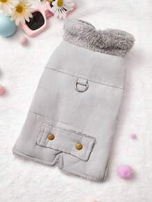 PETSIN 1件装二合一可爱保暖内衬宠物外套，带牵引绳，适合秋冬季穿着 - 灰色 - 查看 1