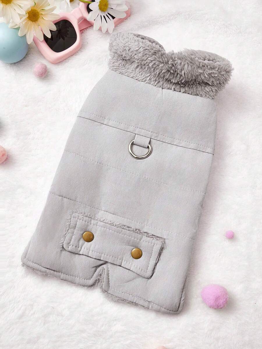 PETSIN 1件装二合一可爱保暖内衬宠物外套，带牵引绳，适合秋冬季穿着 - 灰色 - 查看 1