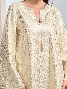 Al Najma 女士V领全印花喇叭袖开襟休闲宽松阿拉伯风格连衣裙 - 彩色 - 查看 6