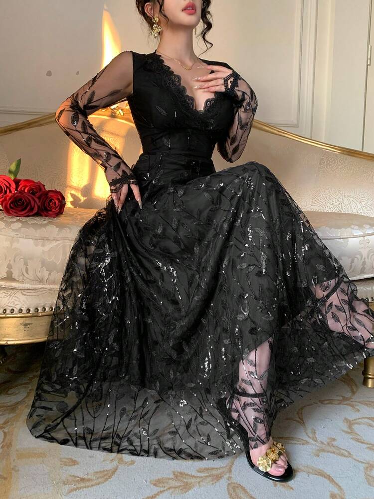 Elegant Lace Midi Dress, Fitted Waist, Suitable For Formal Occasions, Weddings, Parties, Commuting, Spring/Summer Sundress